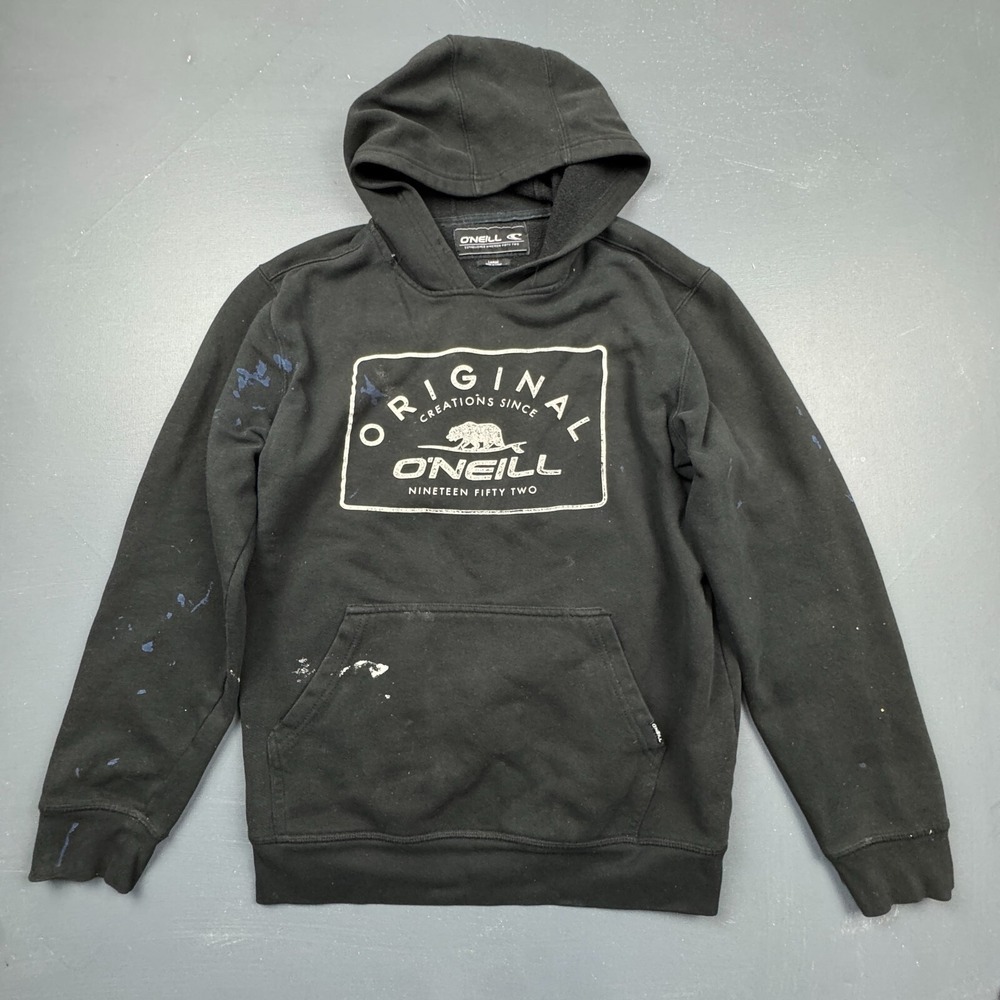 O'Neill Mens L Black Pullover Hoodie Distressed Graphic Surf Skate Casual Styles